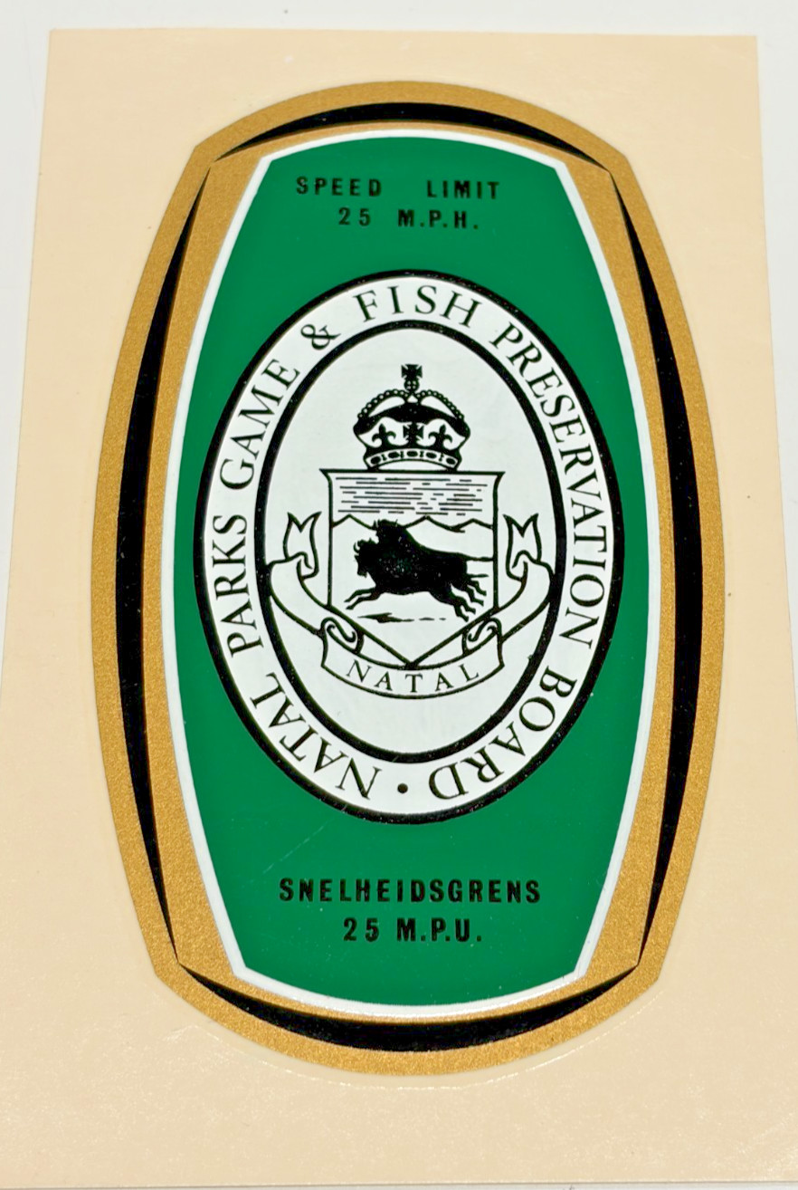 Vintage South African Natal Parks Game & Fish Board Vehicle Decal Sticker Rare Vintage South African Natal Parks Game & Fish Board Vehicle Decal Sticker Rare
