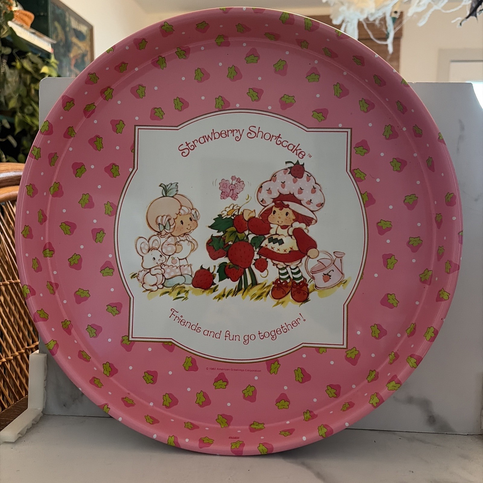 Vintage Strawberry Shortcake Pink 80s Tin Metal Tray 14\