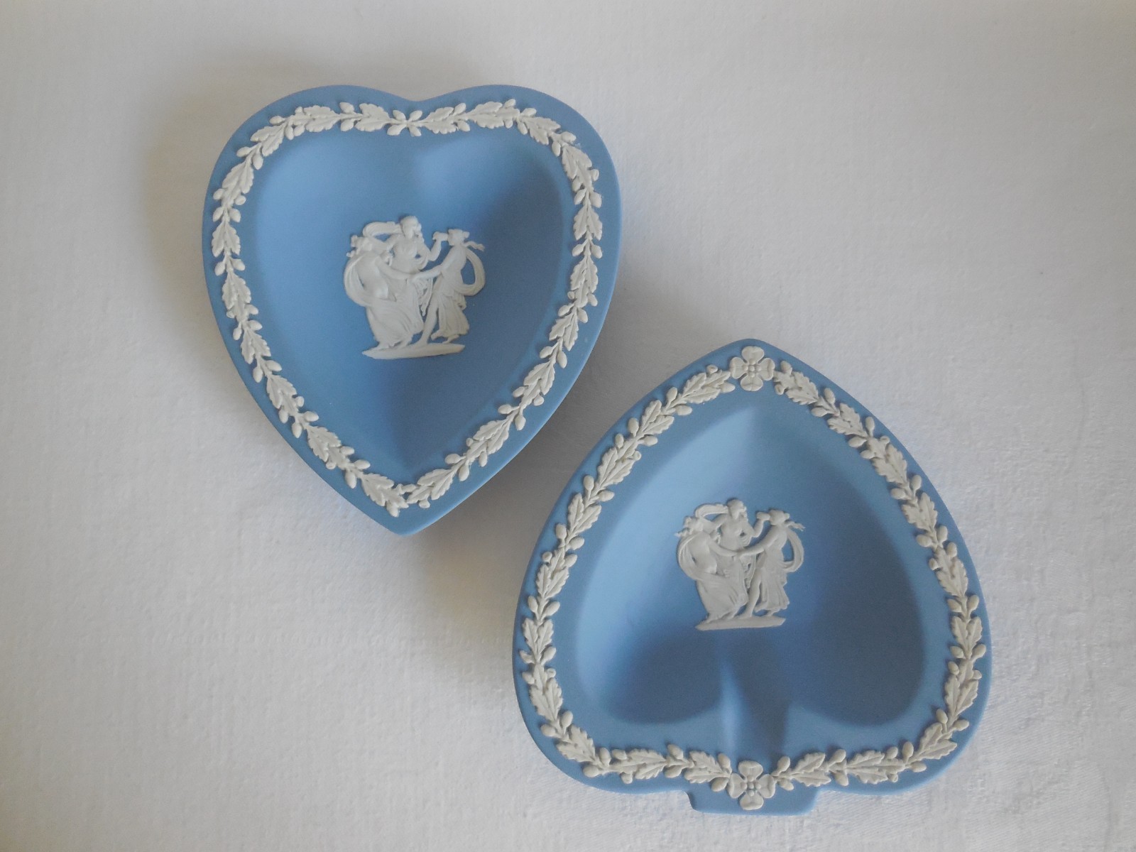 Two Blue Wedgwood Jasperware The Three Graces Trays Heart and Spade Two Blue Wedgwood Jasperware The Three Graces Trays Heart and Spade