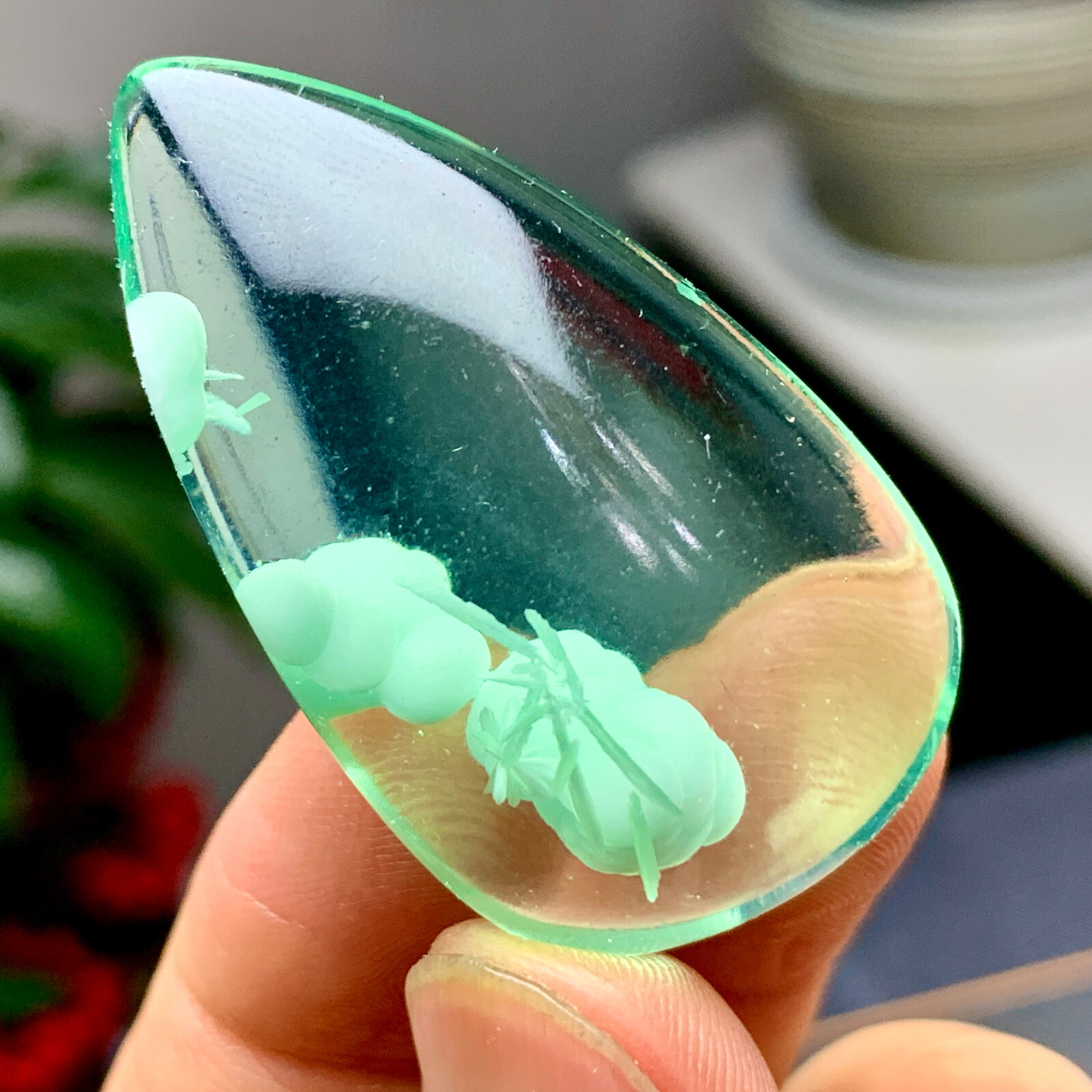 19G Natural Green Scenic Dendritic Agate Teardrop Pendant Bead healing