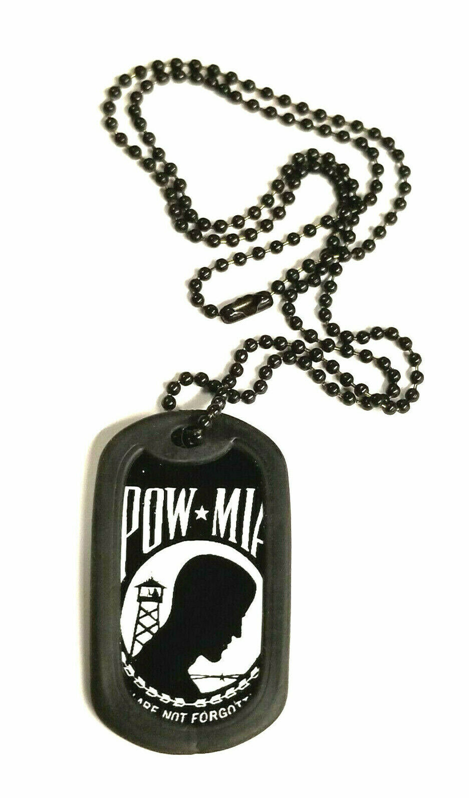 POW MIA You Are Not Forgotten Military Style Dog Tag and Black Ball Chain 