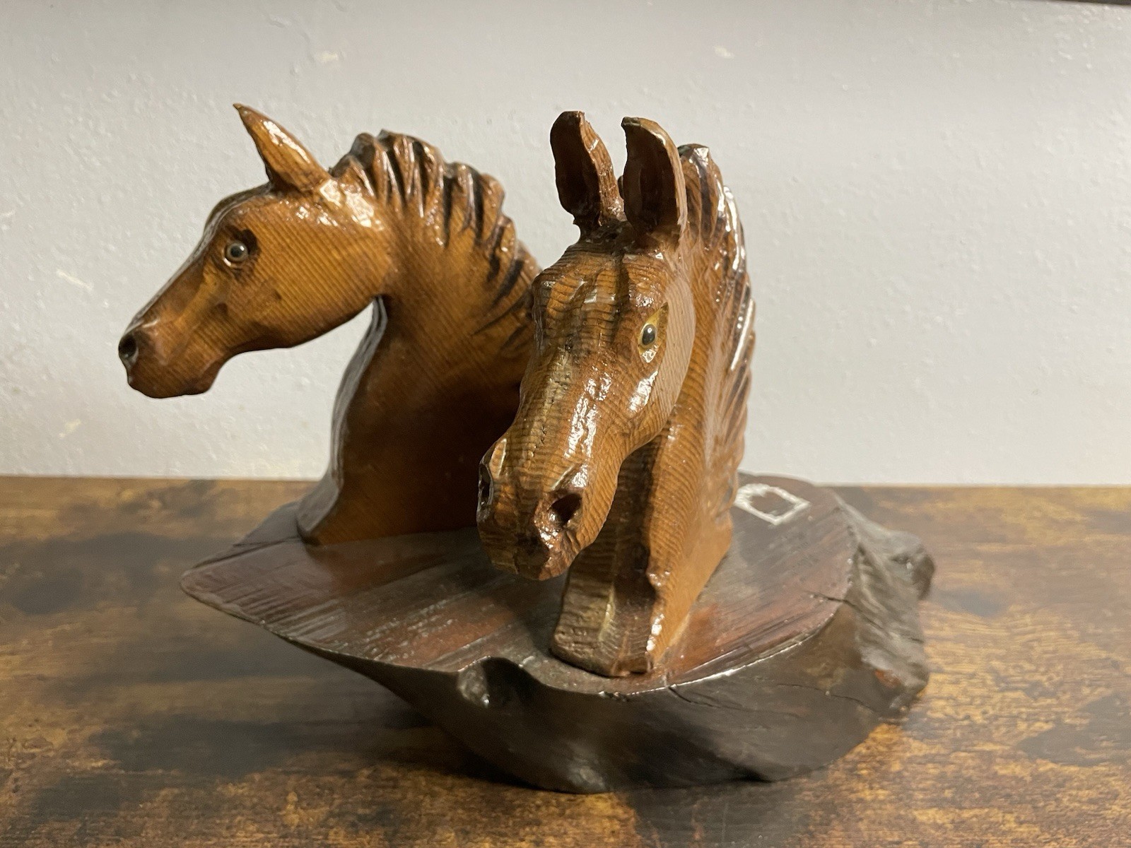 vintage pair of hand-carved wooden horse head Mid 20Th Century