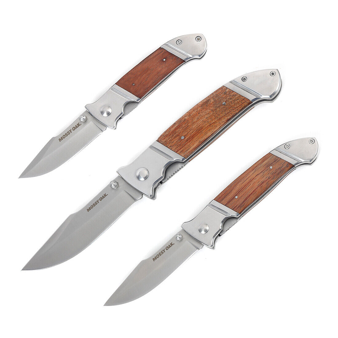 Mossy Oak 3-Pieces Folding Pocket Knife Set Stainless Steel Blade Wood Handle