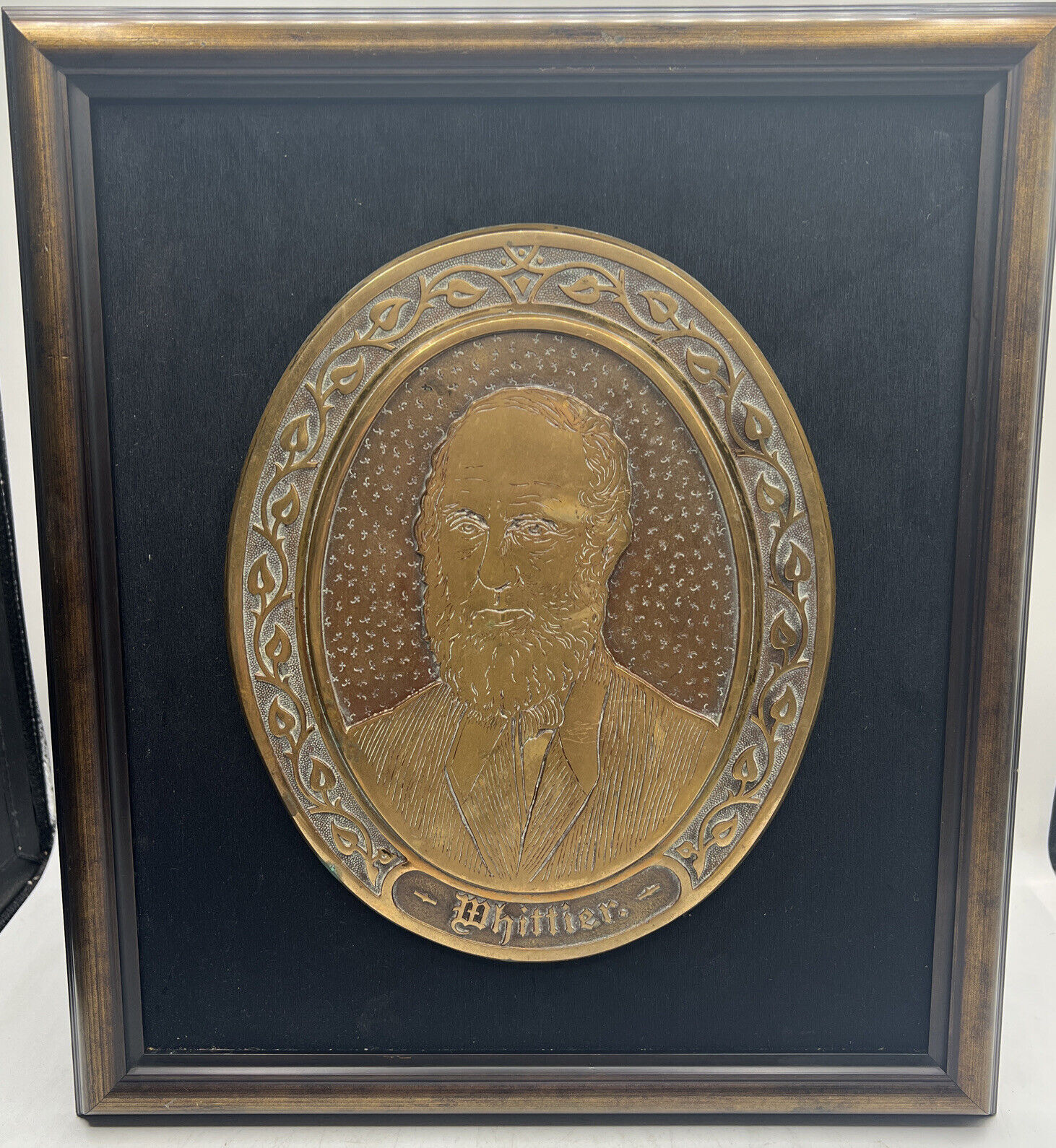 Antique Bronze John Greenleaf Whittier (1802-1892) Framed portrait plaque