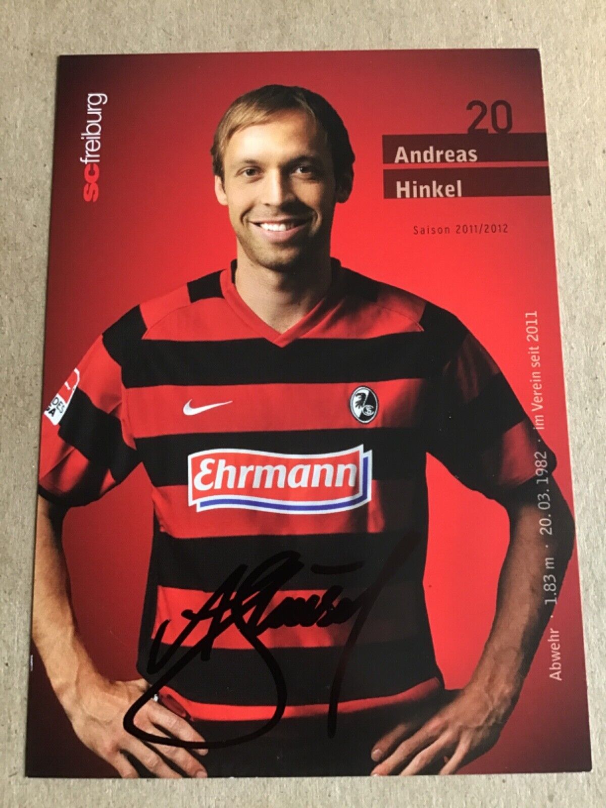 Andreas Hinkel, Germany 🇩🇪 SC Freiburg 2011/12 hand signed