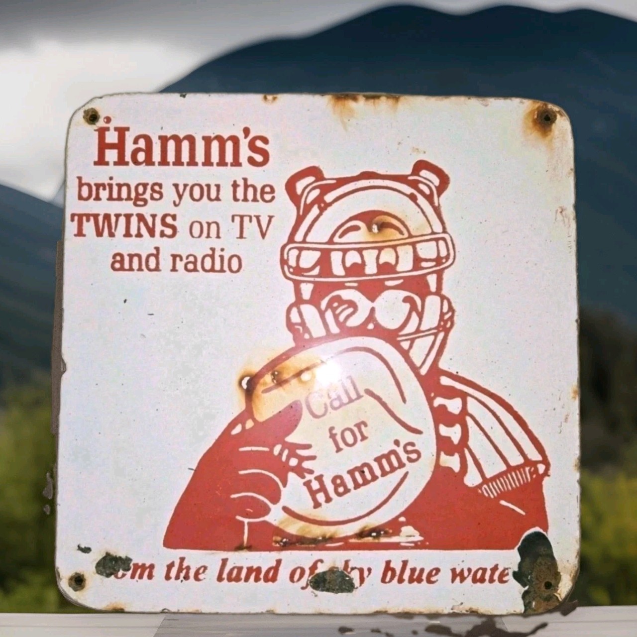 Vintage Hamm\'s Beer Sign Porcelain Minnesota Twins MLB Piel\'s Pabst Eastside Jax