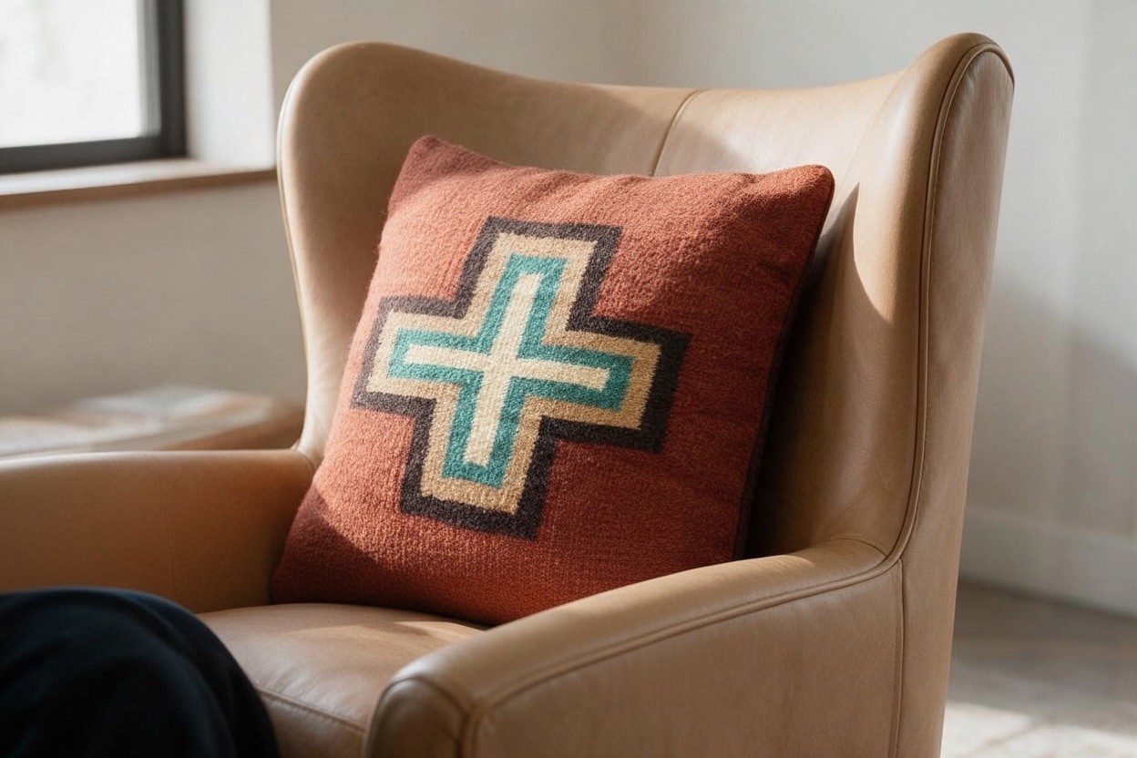 Vintage Navajo Or Zapotec Wool Pillow Southwestern Cross 18x18 Cover Only