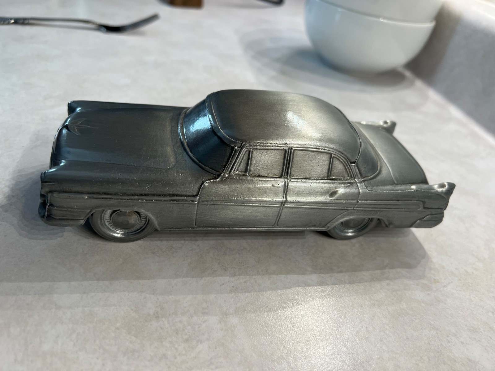Vintage 1974 Banthrico 1955 Chrysler Imperial Sedan Metal Car Bank Matte Pewter Vintage 1974 Banthrico 1955 Chrysler Imperial Sedan Metal Car Bank Matte Pewter