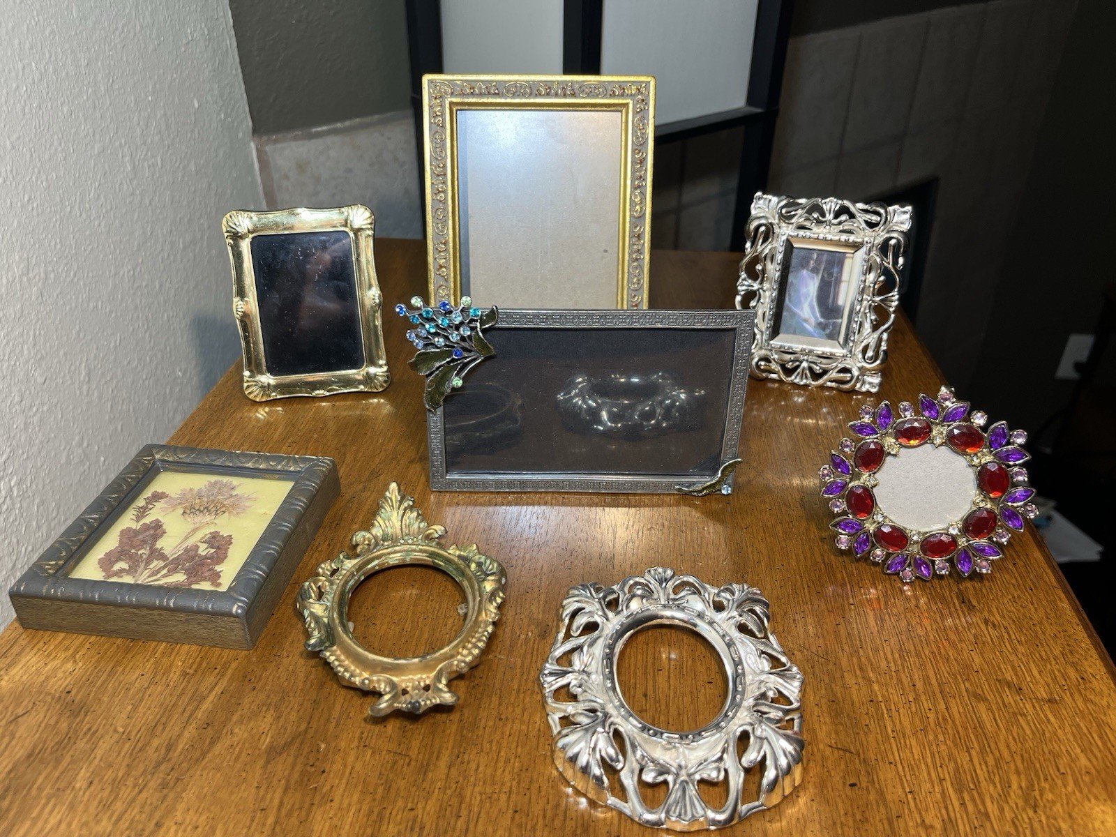 Vintage Picture Frame Lot Ornate Rhinestone Flower Art￼