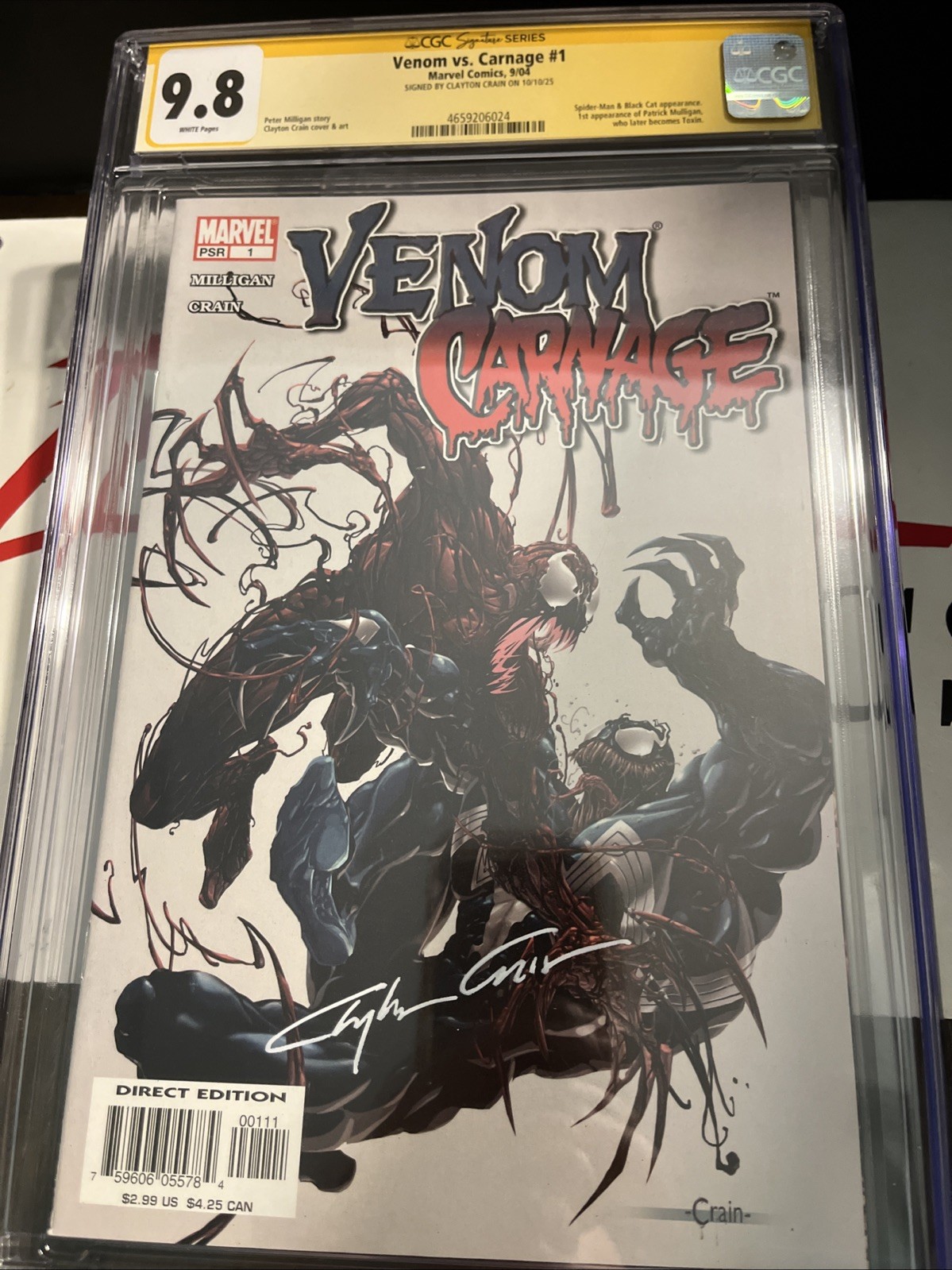 Venom vs Carnage #1 CGC 9.8 SS Clayton Crain Signed 1st Patrick Mulligan Toxin