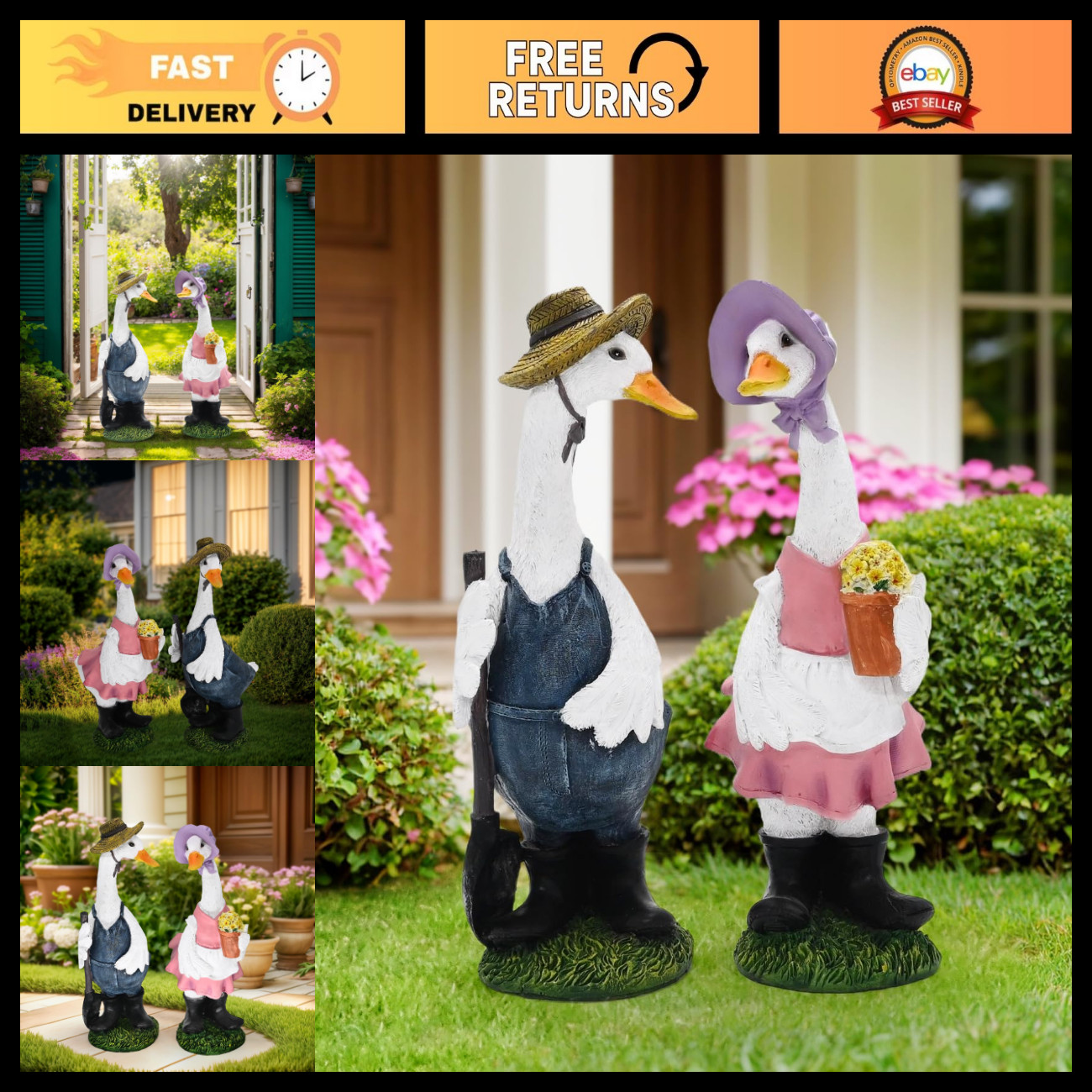 Large Porch Goose Statue Yard Concrete Geese Decor Garden Decorations
