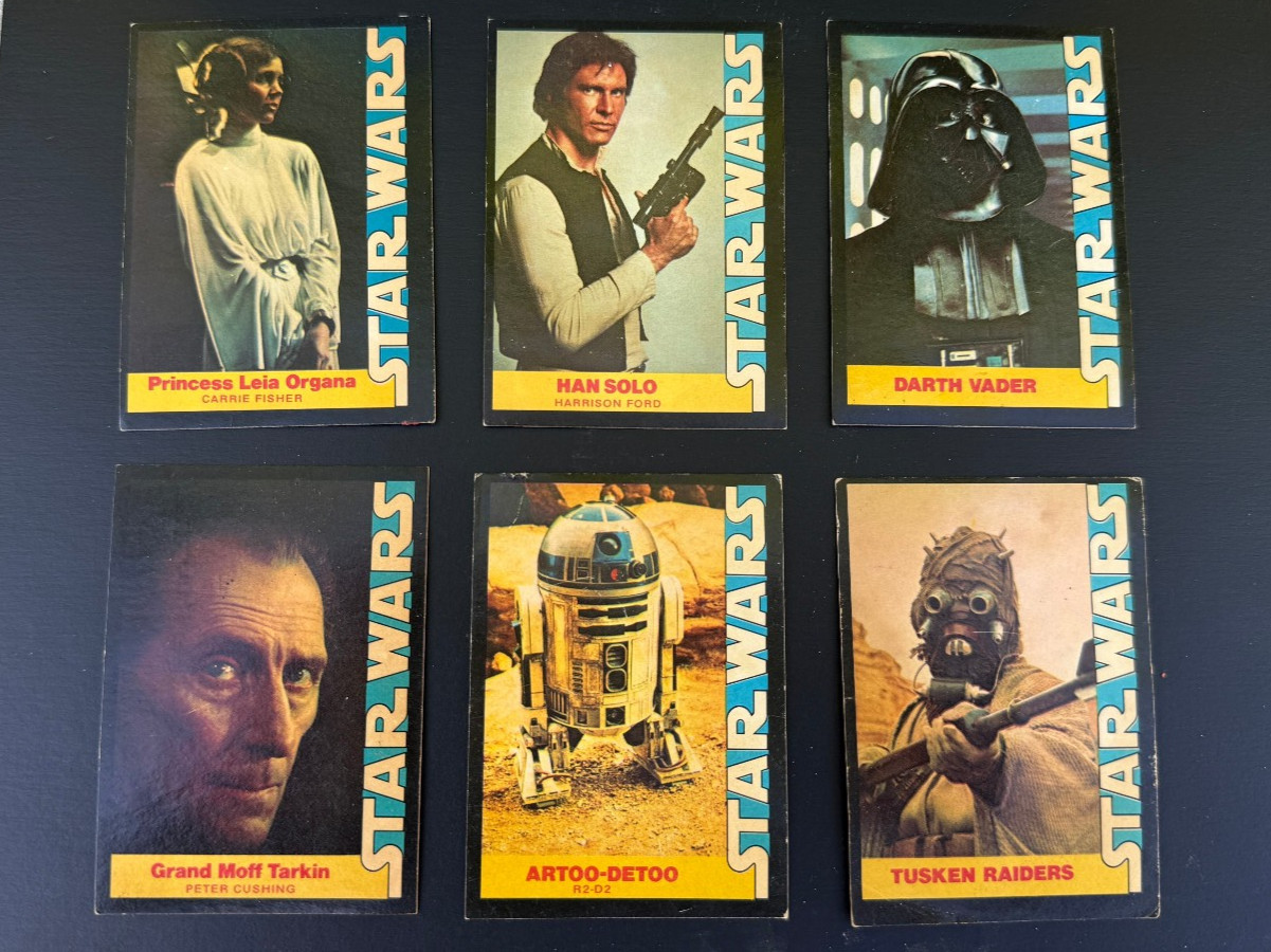 Six Vintage 1977 Wonder Bread Star Wars Cards # 3-6, 8 & 11 with Darth Vader Six Vintage 1977 Wonder Bread Star Wars Cards # 3-6, 8 & 11 with Darth Vader