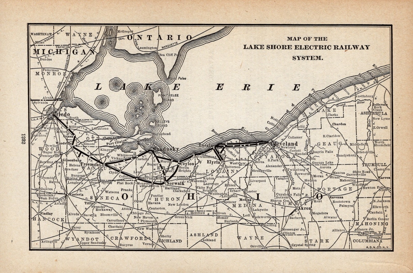 1909 Antique Lake Shore Electric Railway System Map Ohio Railroad Map 3093 1909 Antique Lake Shore Electric Railway System Map Ohio Railroad Map 3093