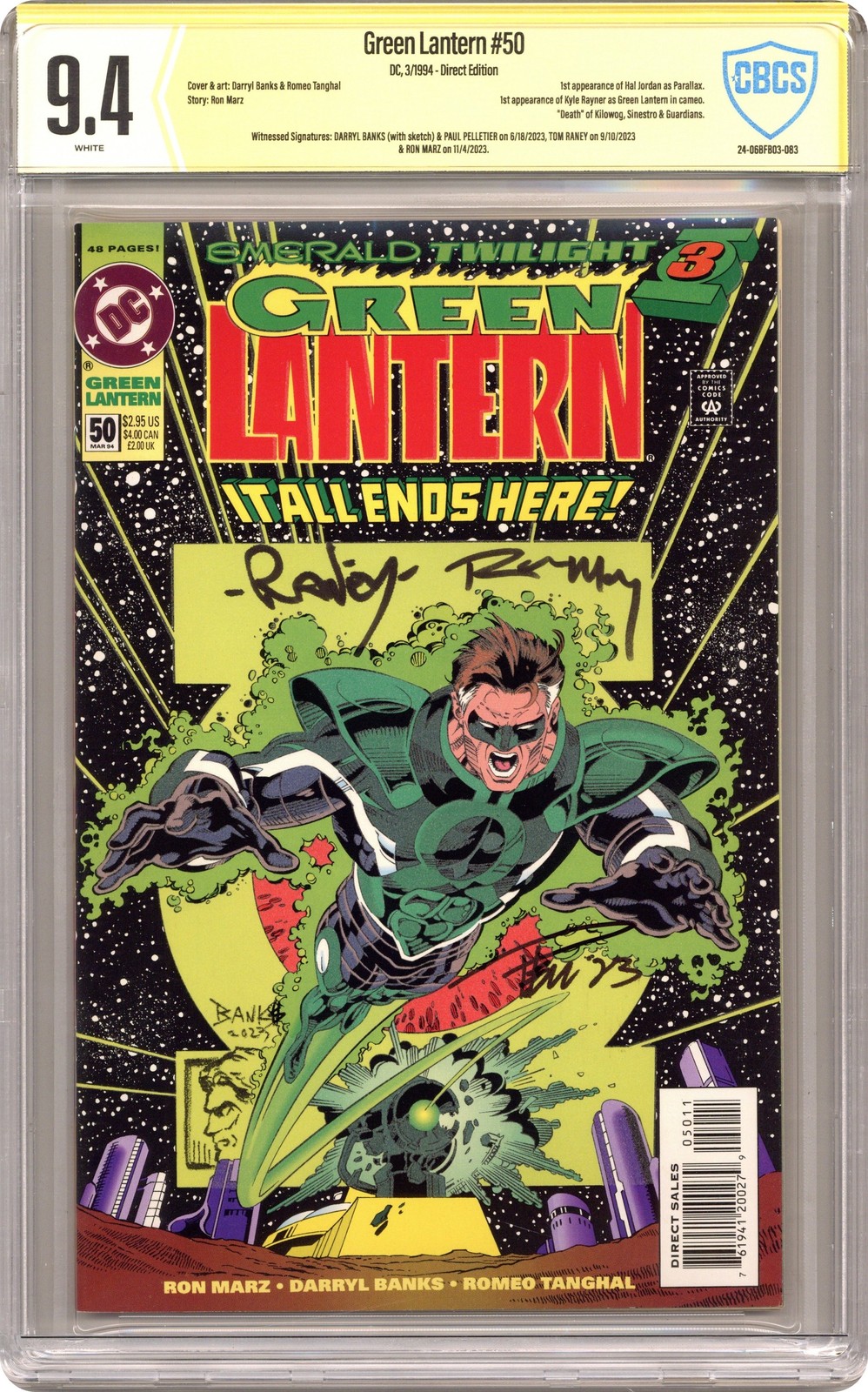 Green Lantern #50D CBCS 9.4 Witnessed Sig Banks/Pelletier/Raney/Narz 1994