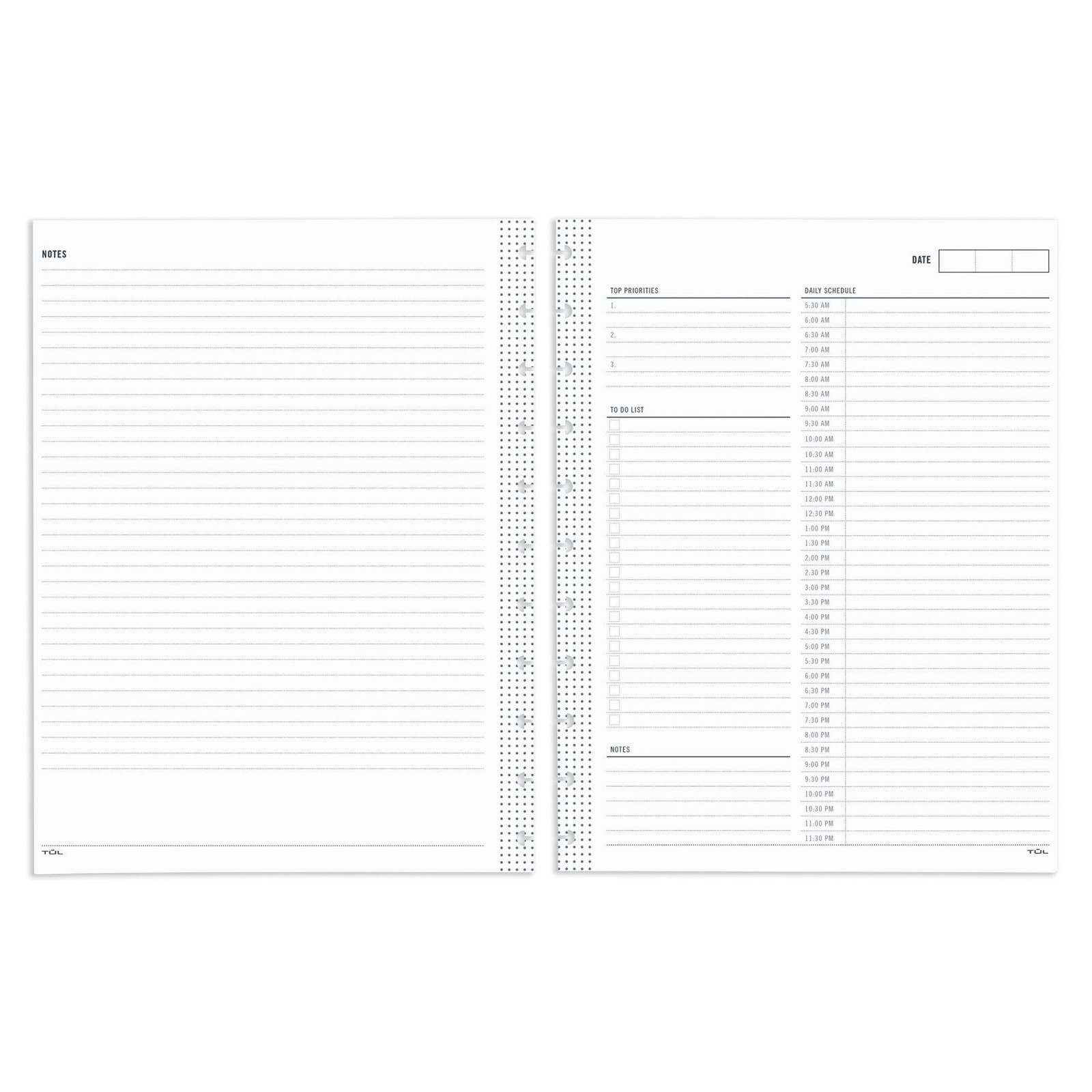 TUL® Discbound Undated Daily Refill Pages, 8-1/2\ TUL® Discbound Undated Daily Refill Pages, 8-1/2\