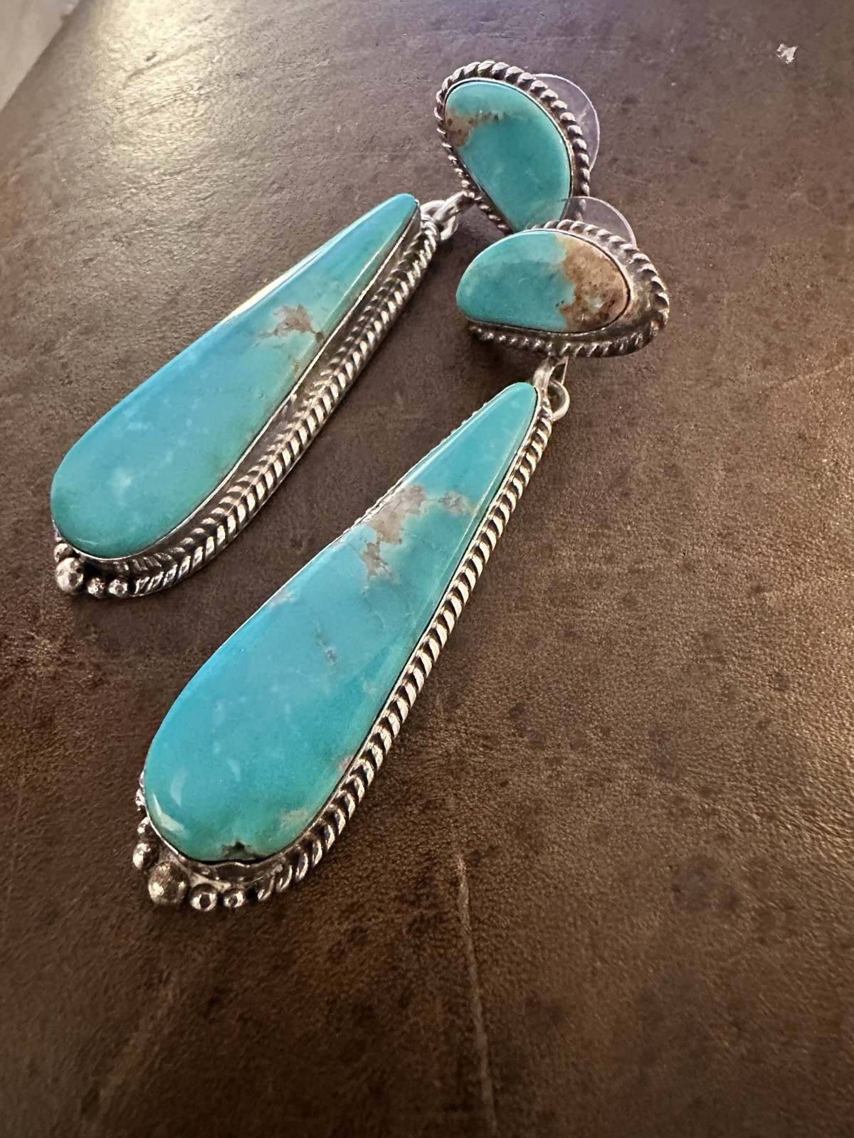 Vintage Navajo Sterling Silver Turquoise Long Dangle Post Earrings Signed “M” Vintage Navajo Sterling Silver Turquoise Long Dangle Post Earrings Signed “M”