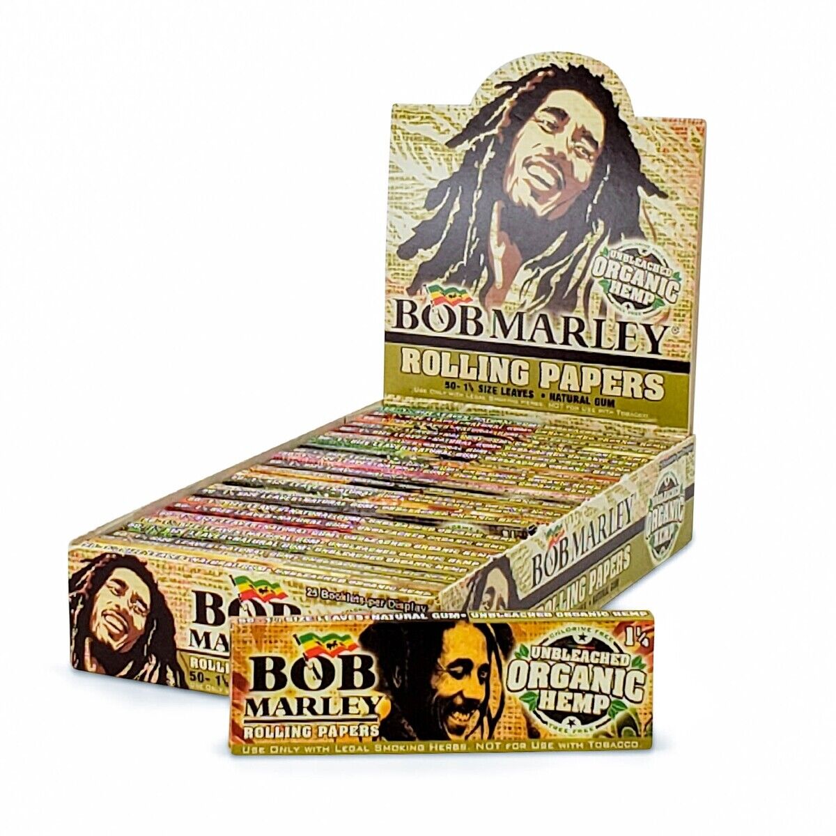 Authentic Bob Marley Unbleached Organic Hemp 1 1/4, 1.25 Rolling Papers 25 Books