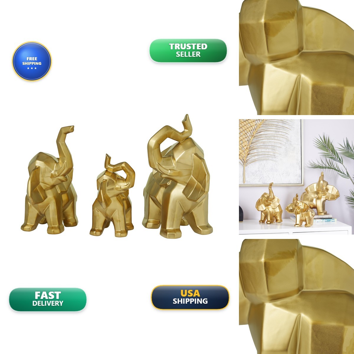 Deco 79 Porcelain Ceramic Elephant Statue Set of 3 12 Deco 79 Porcelain Ceramic Elephant Statue Set of 3 12