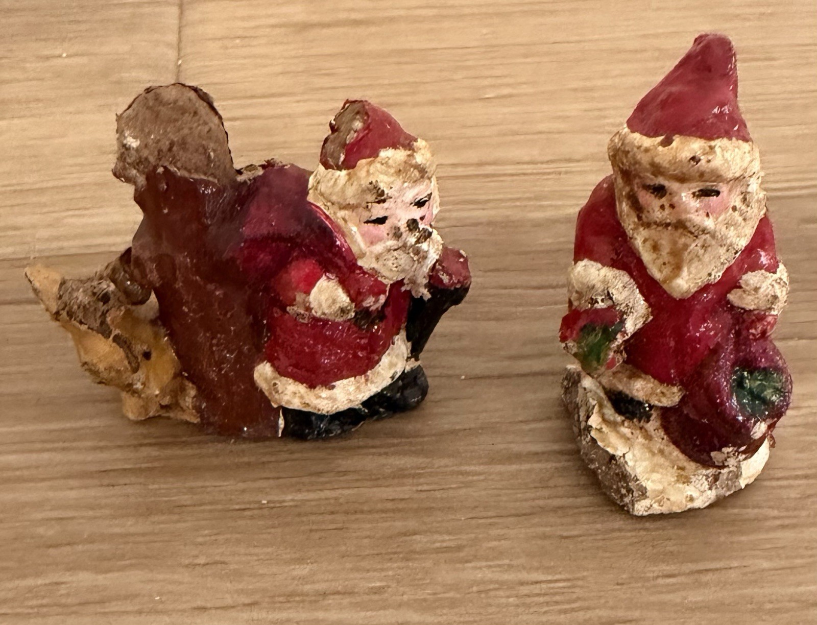 Vintage Antique Lot Of 2 Bisque Christmas Santa Figures Holiday READ