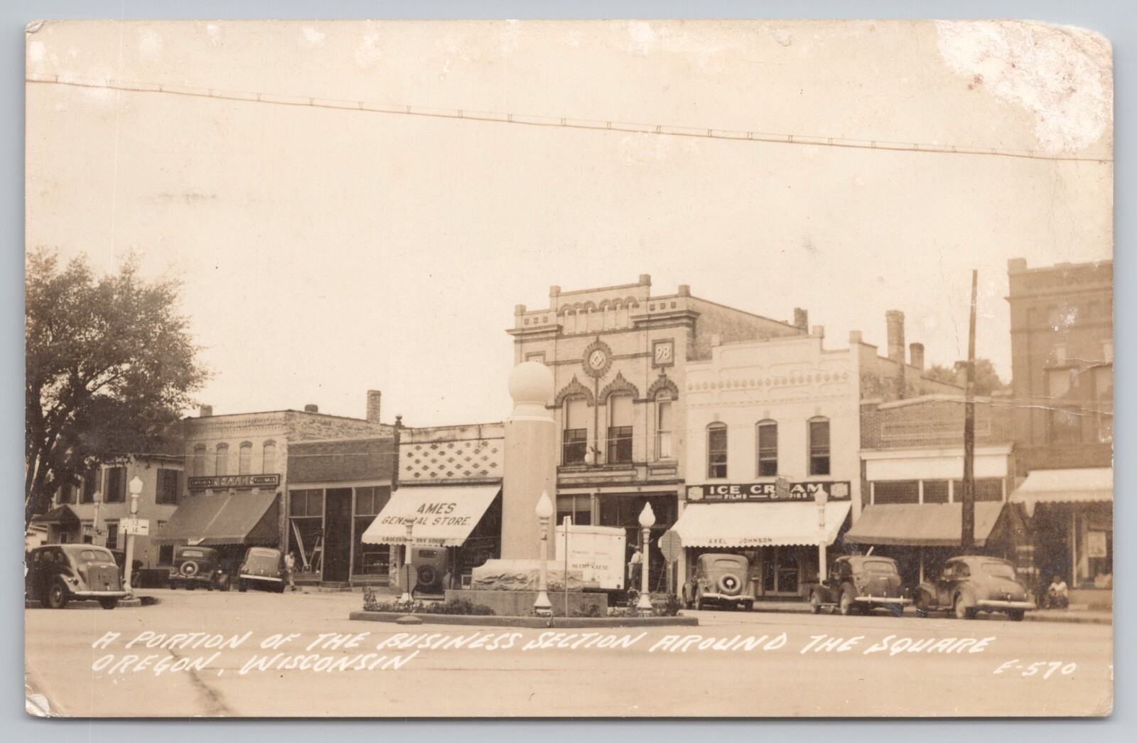 RPPC Downtown Oregon Wisconsin Ice Cream Shop Street Scene c1940s Postcard RPPC Downtown Oregon Wisconsin Ice Cream Shop Street Scene c1940s Postcard
