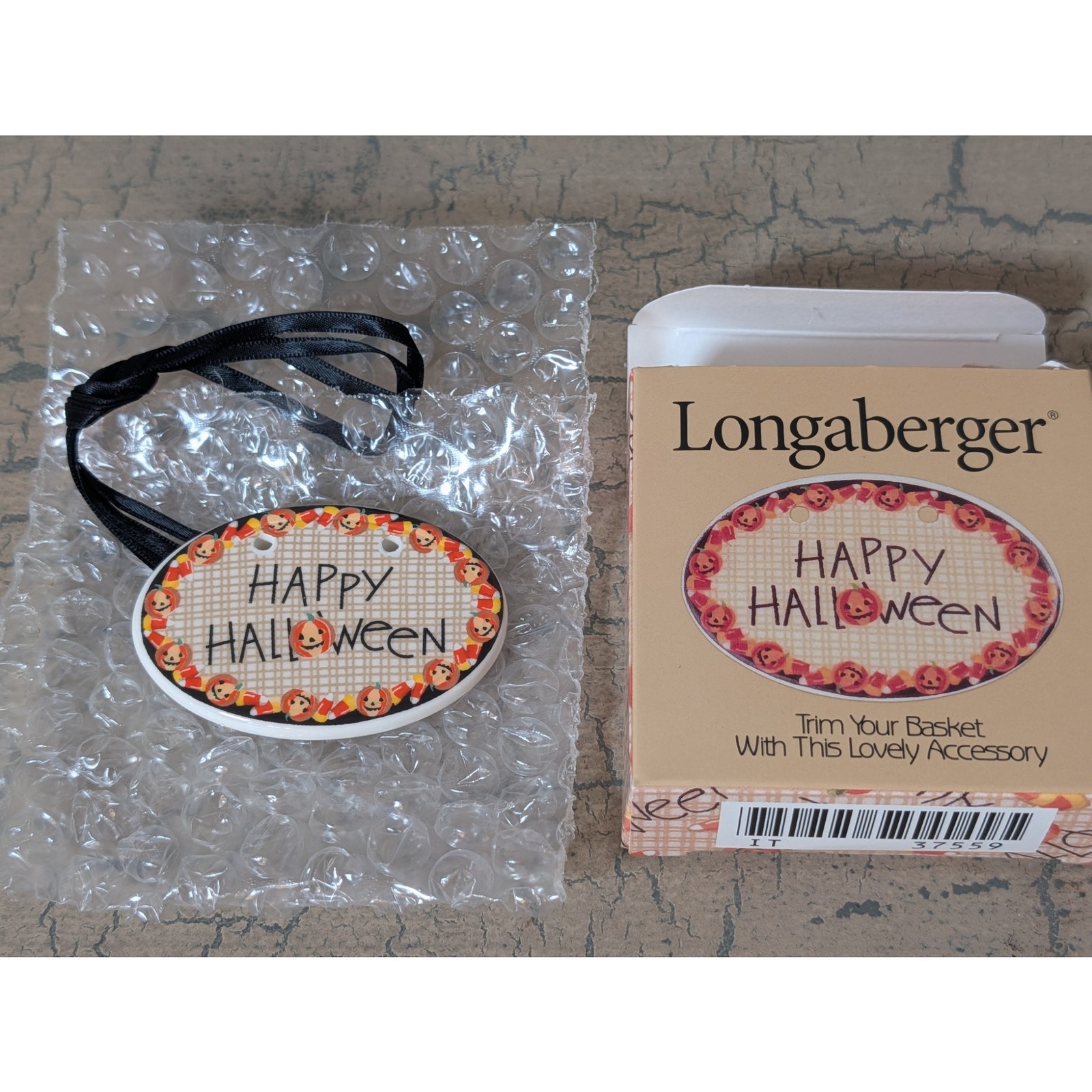 Longaberger 1999 Happy Halloween Ceramic Basket Tie-On #37559 w Box