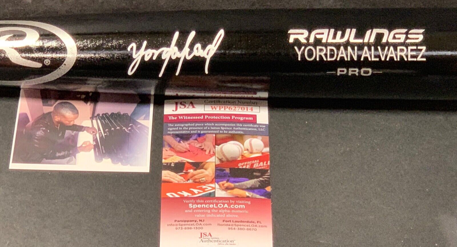 Yordan Alvarez Astros JSA WITNESS COA Auto Signed Engraved Bat Black