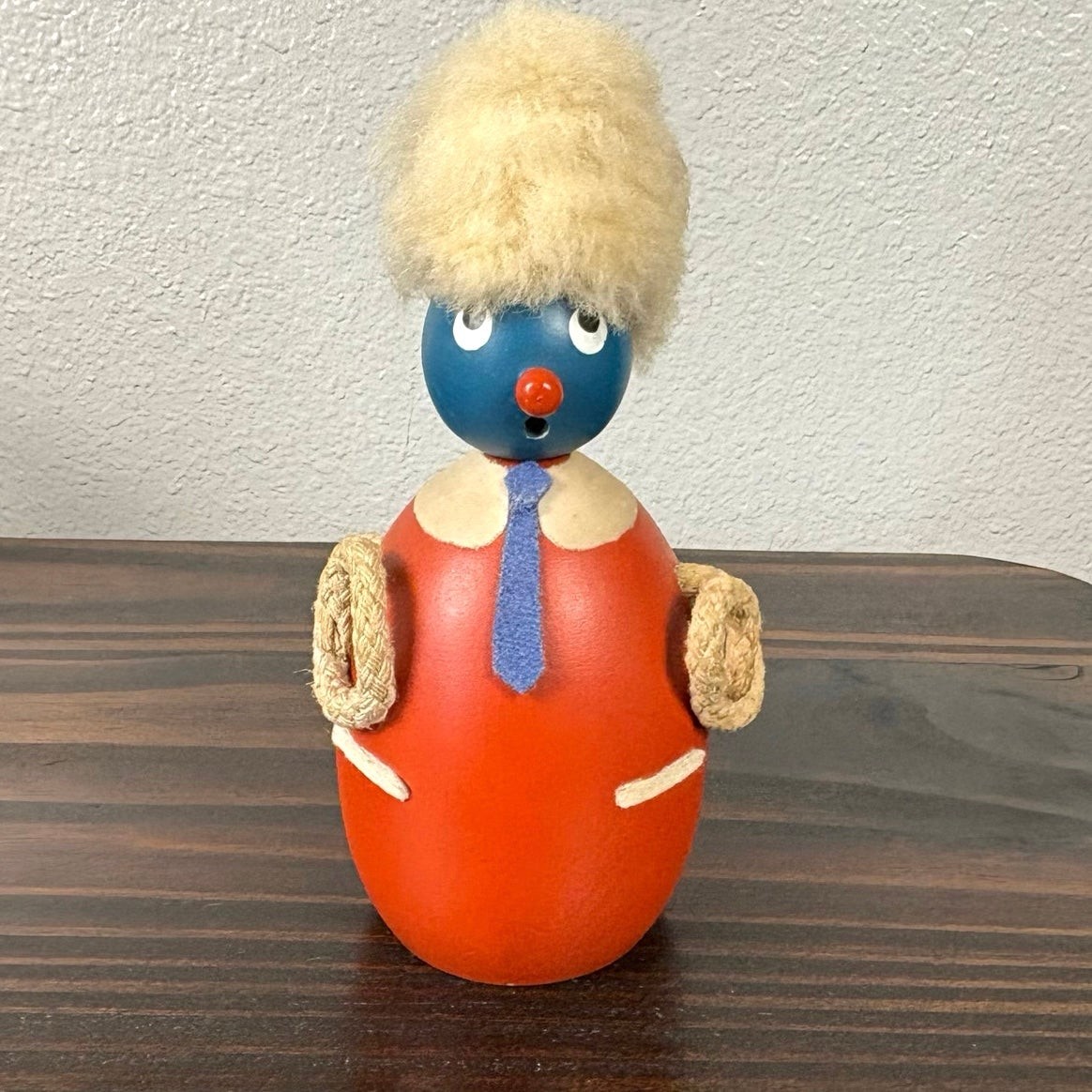 VTG 1960s Ciola Trademark Italy Folk Art Figure Blue Red Guy Wooden Bank *Flawed VTG 1960s Ciola Trademark Italy Folk Art Figure Blue Red Guy Wooden Bank *Flawed