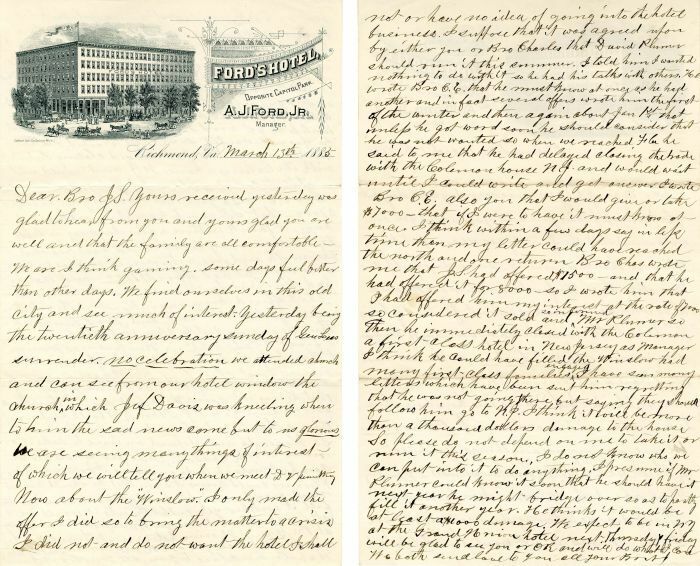 Letter mentions Jef Davis and Gen. Lee - Autographs of Famous People