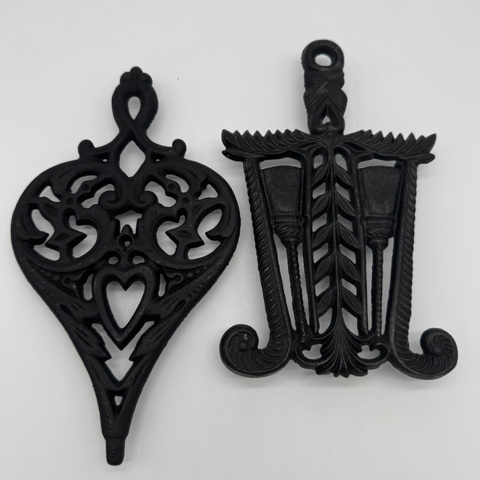Vintage Wilton Cast Iron Trivets Lot of 2 Broom Wheat Heart Wall Decor Vintage Wilton Cast Iron Trivets Lot of 2 Broom Wheat Heart Wall Decor