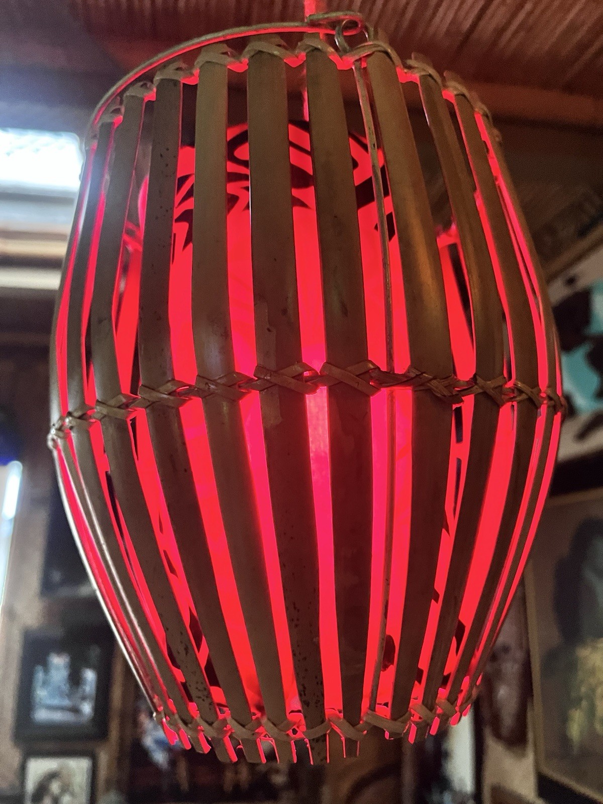 NEW Retro Rattan Basket Lamp Hawaiian Style Tattoos And Sea Turtle  Oceanic Red