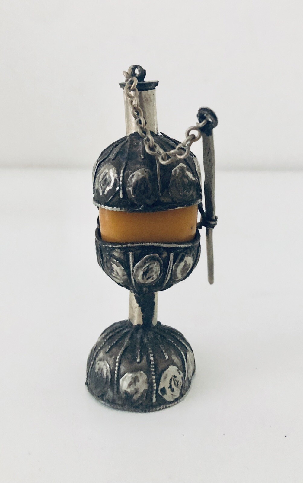 Rare Antique Moroccan Bedouin Kohl Handmade Intricate Metal Amber Wood Makeup