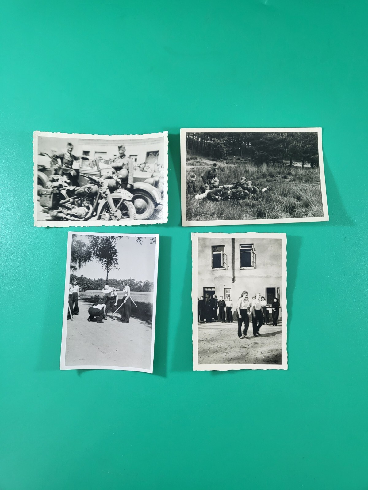 Original (4) WWII German Photos Soldiers Motorcycle MG-34 Females Auxiliaries Original (4) WWII German Photos Soldiers Motorcycle MG-34 Females Auxiliaries