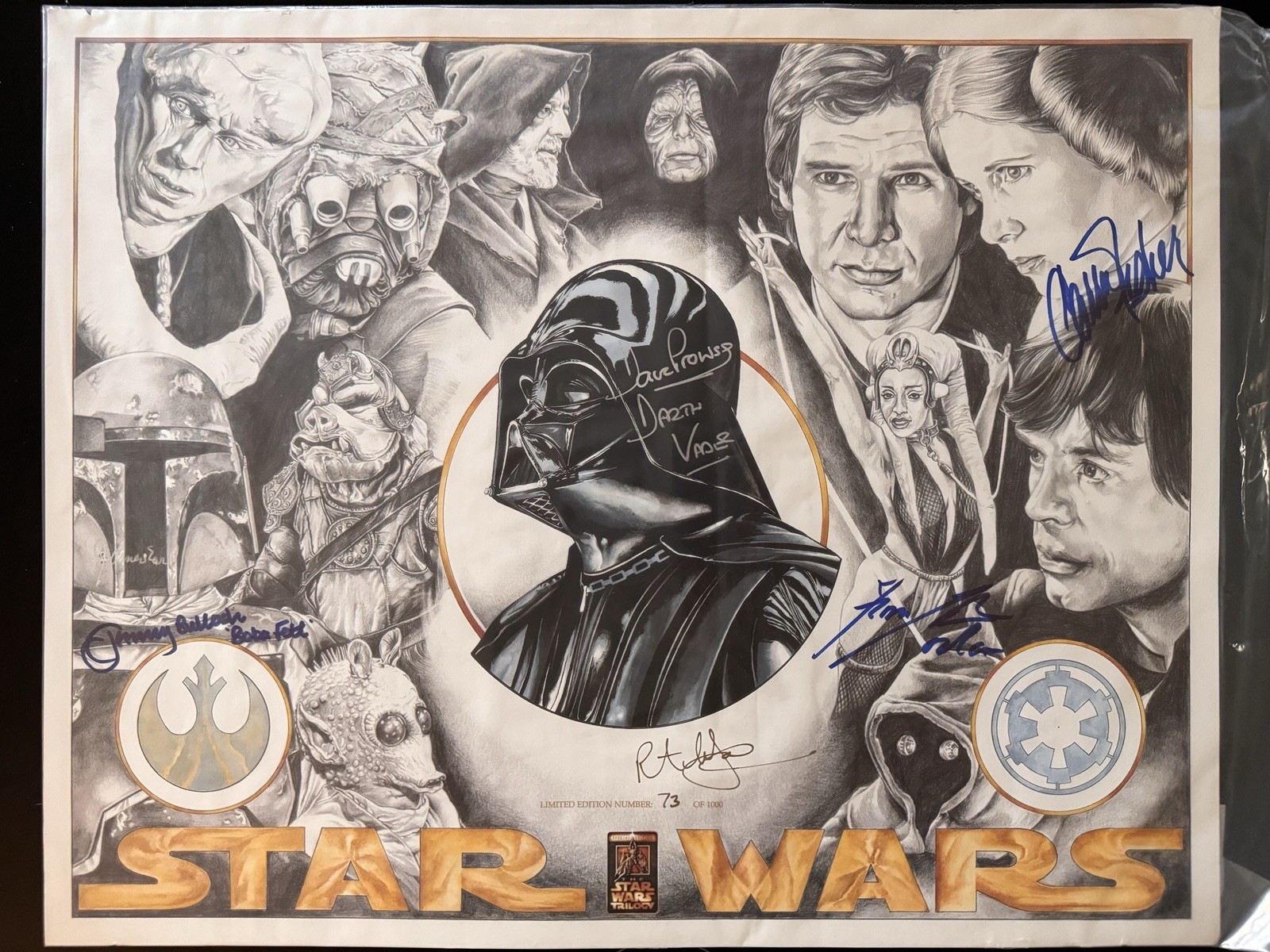 Propstore Star Wars Signed James Earl Jones Carrie Fisher Dave Prowse COA Propstore Star Wars Signed James Earl Jones Carrie Fisher Dave Prowse COA