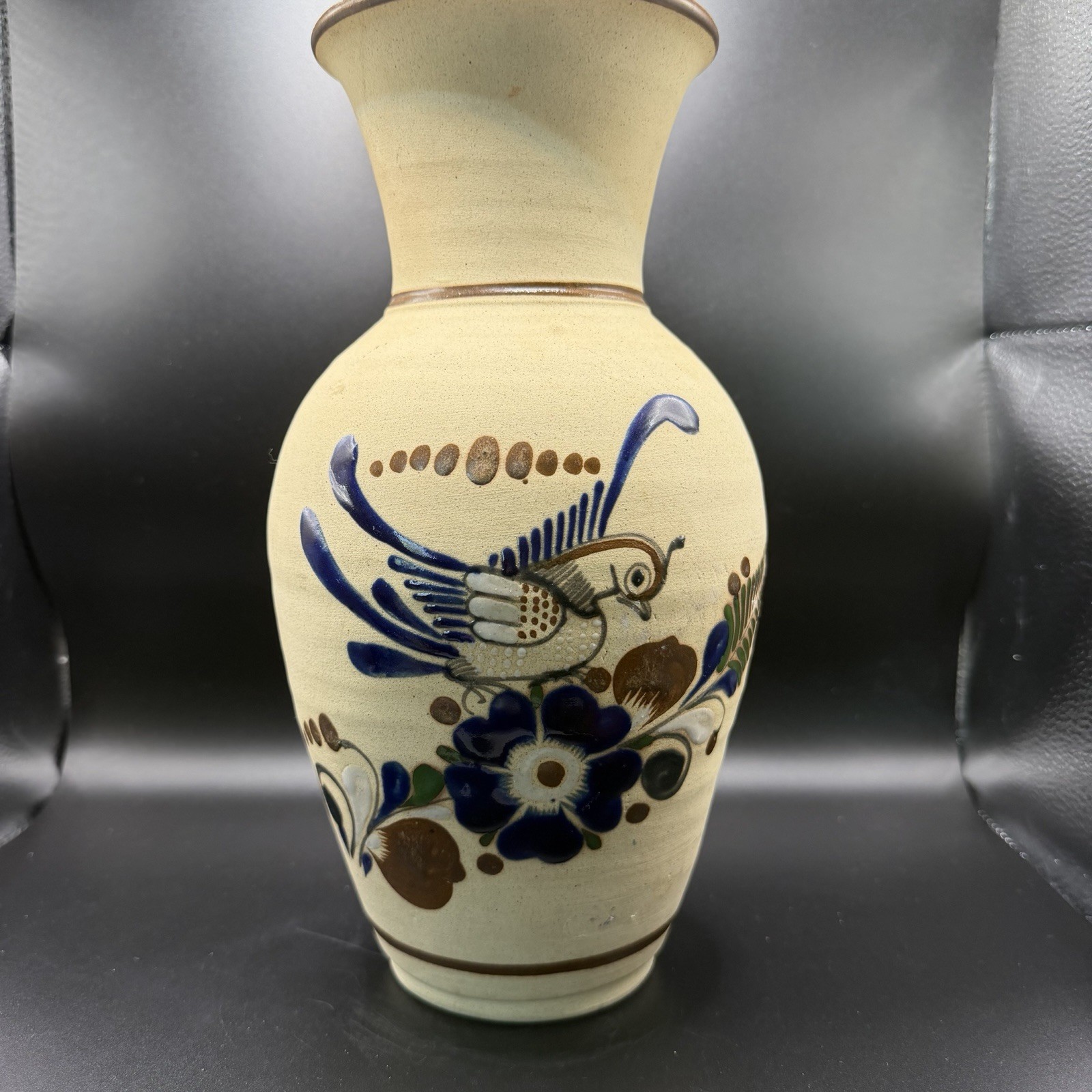Vintage Mexican Tonalá Pottery Vase Hand Painted & signed Folk Art Decor 11\ Vintage Mexican Tonalá Pottery Vase Hand Painted & signed Folk Art Decor 11\
