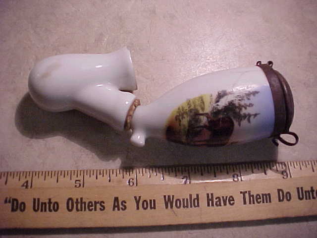 From estate-Neat antique porcelain smoking pipe-bowl cover, Elk pictorial 1850\'s From estate-Neat antique porcelain smoking pipe-bowl cover, Elk pictorial 1850\'s