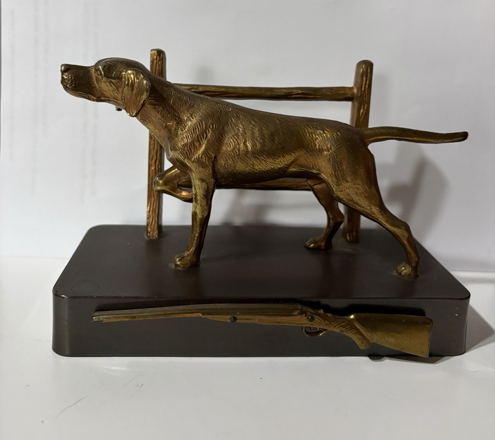 Vintage Copper Brass pointer dog , Shotgun & Fence Paperweight & Letter Holder Vintage Copper Brass pointer dog , Shotgun & Fence Paperweight & Letter Holder