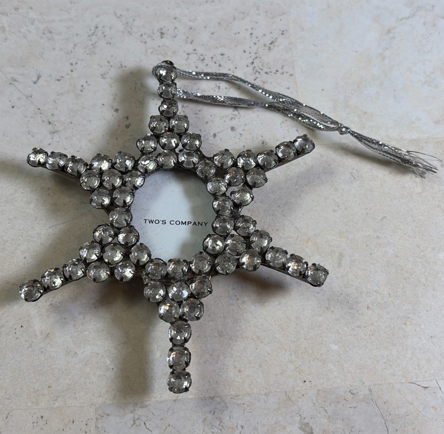 Vintage TWO'S COMPANY Silver Plated Jeweled/Rhinestone Snowflake Ornament Frame Vintage TWO'S COMPANY Silver Plated Jeweled/Rhinestone Snowflake Ornament Frame