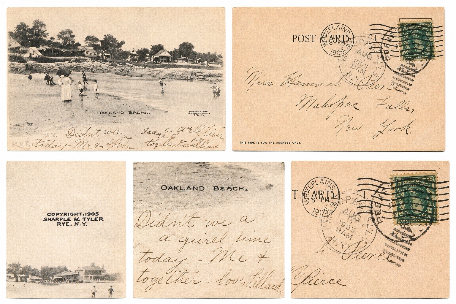 1905 Oakland Beach Rye New York Postcard Women Children Parasol Beach Scene