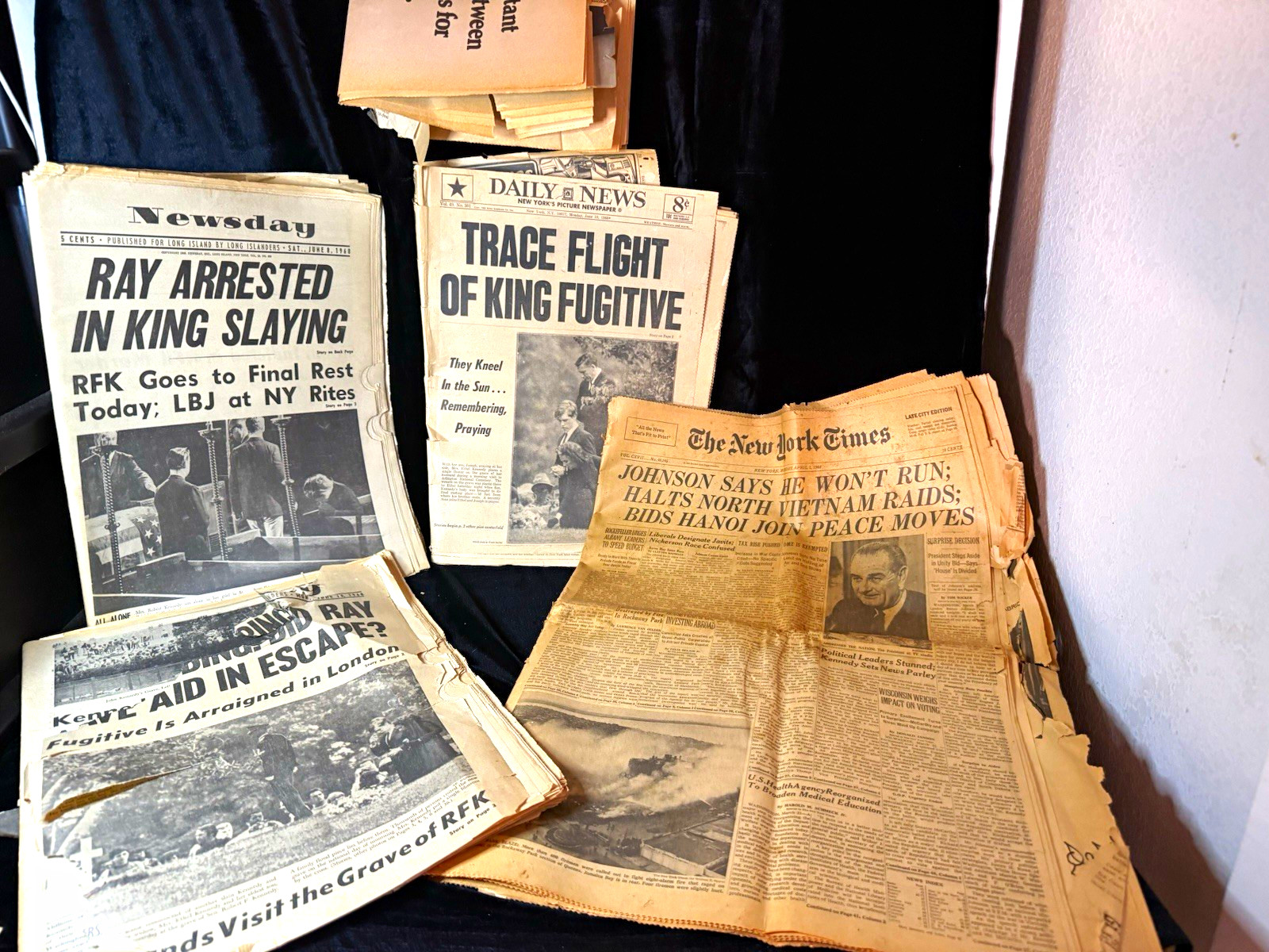 Vintage 1968 Newspaper Lot RFK Assassination Funeral MLK Ray Captured LBJ NYT