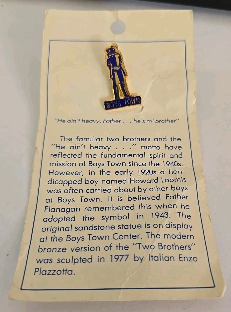 Vtg Boys Town Charity Enamel Pin He Ain't Heavy He's My Brother On Card Vtg Boys Town Charity Enamel Pin He Ain't Heavy He's My Brother On Card