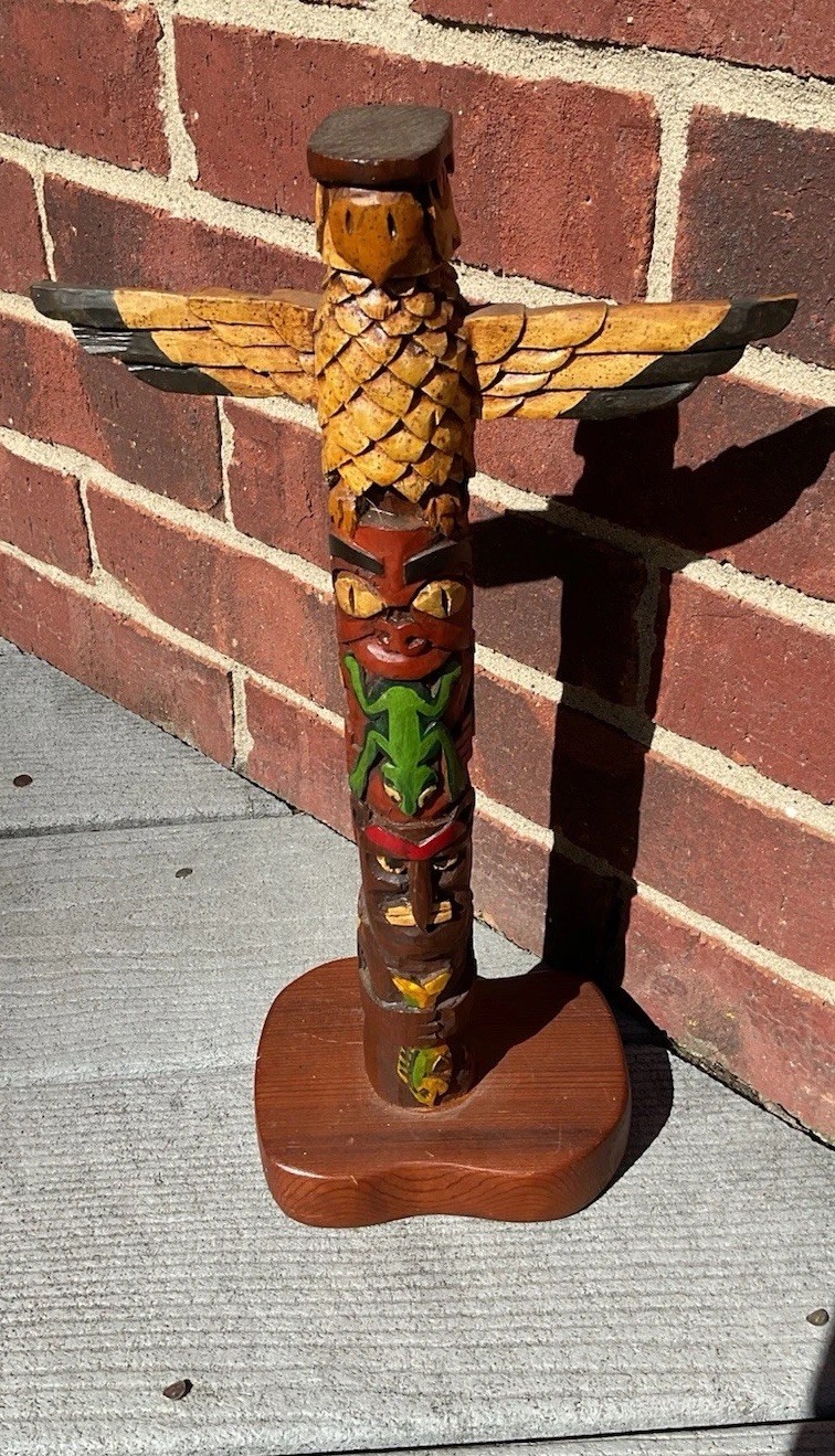 Vintage 1976 Hand Carved Wood Totem Pole Signed F. Rhadigan Vintage 1976 Hand Carved Wood Totem Pole Signed F. Rhadigan
