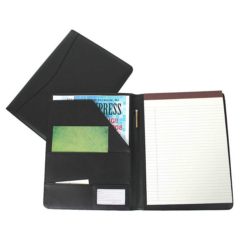 Royce Leather Portfolio Padfolio, with Inserted Note Pad and Folder, Black