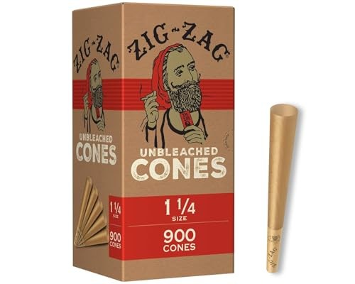 Zig-Zag Pre Rolled Cones Unbleached 1 1/4 Size (900 Cones) Slow Burning Cones