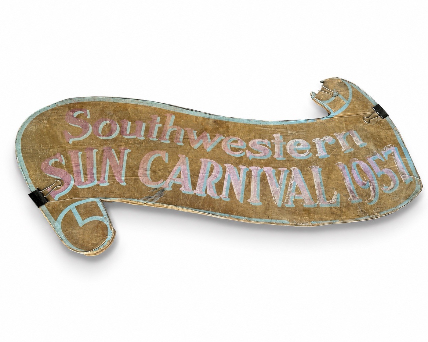 Vintage 1957 Southwestern Sun Carnival Masonite Carnival Sign Hand Painted 31”