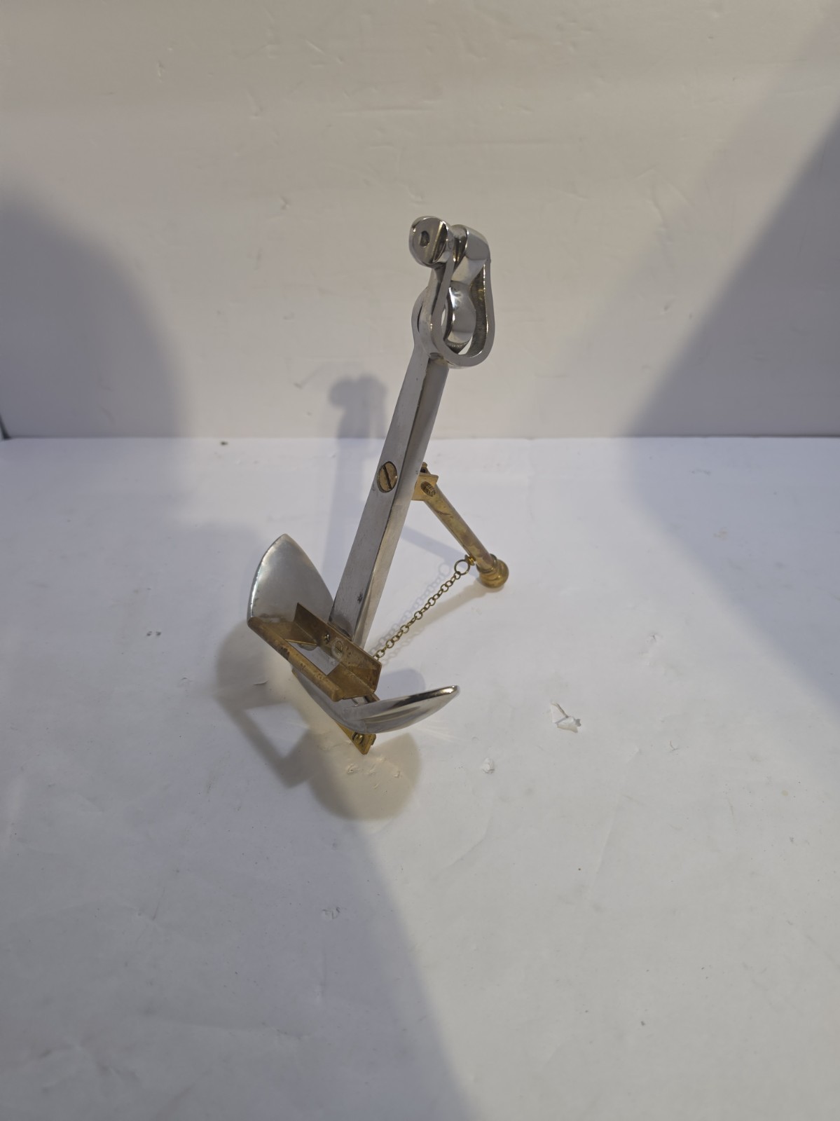 Vintage Solid Brass Anchor Paperweight Card Holder Nautical Decor