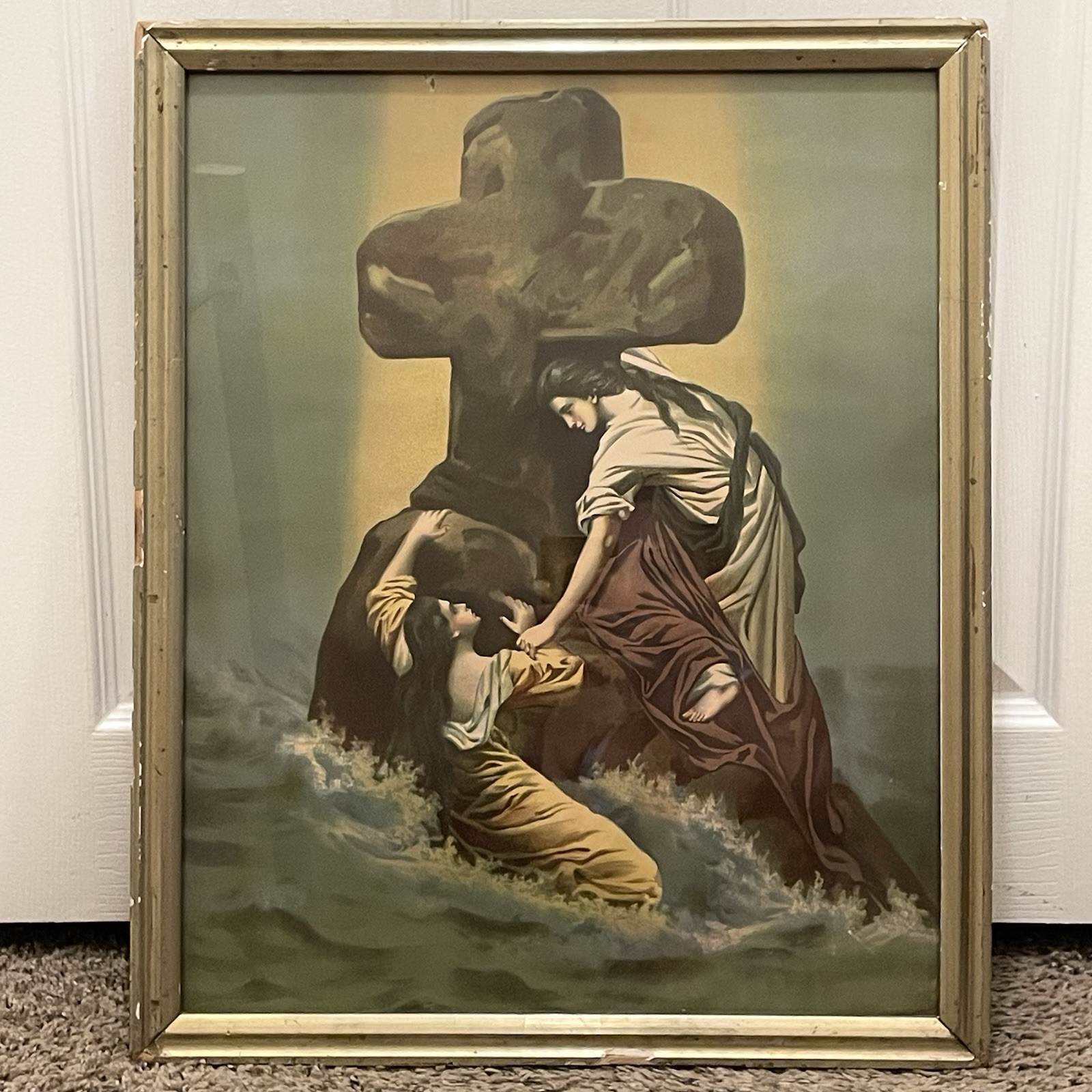 Antique 1911 Rock Of Ages Religious Lithograph Print Framed 17.5” x 22” Antique 1911 Rock Of Ages Religious Lithograph Print Framed 17.5” x 22”