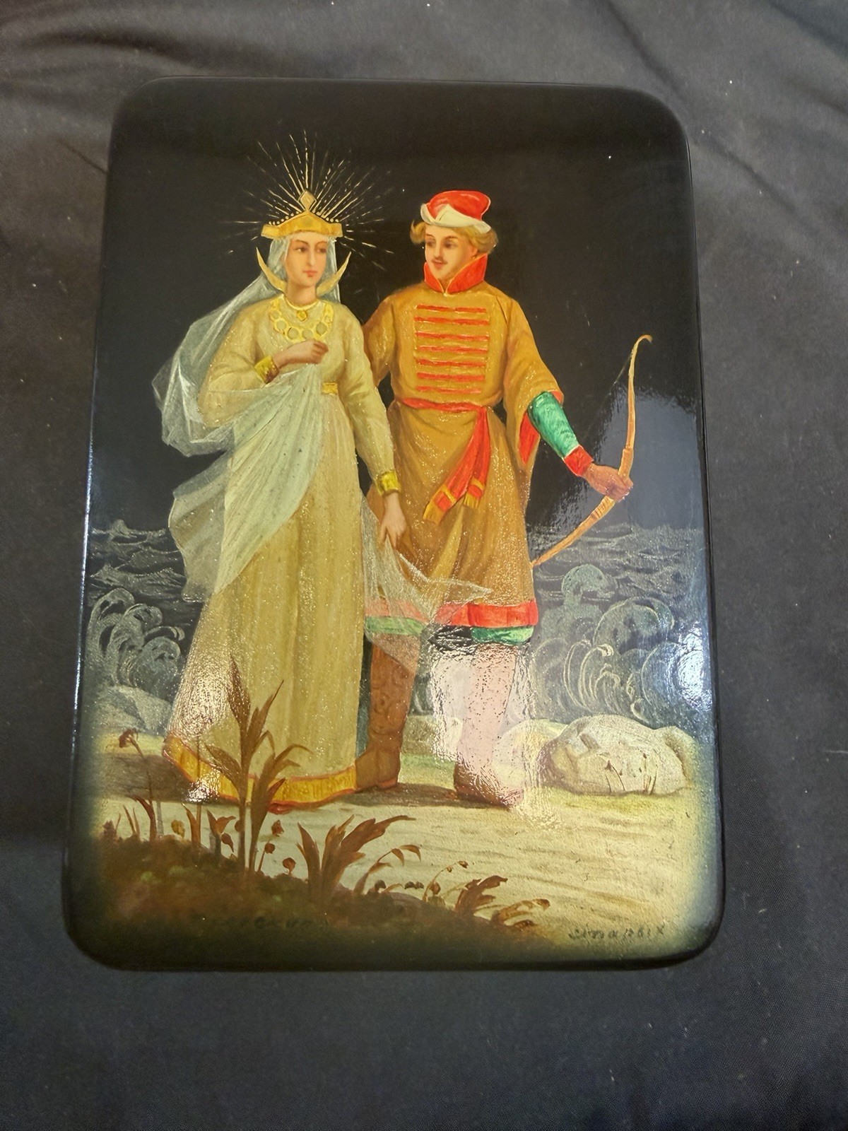 Vintage Palekh Russian Lacquer Art Painted Box Signed With Certificate