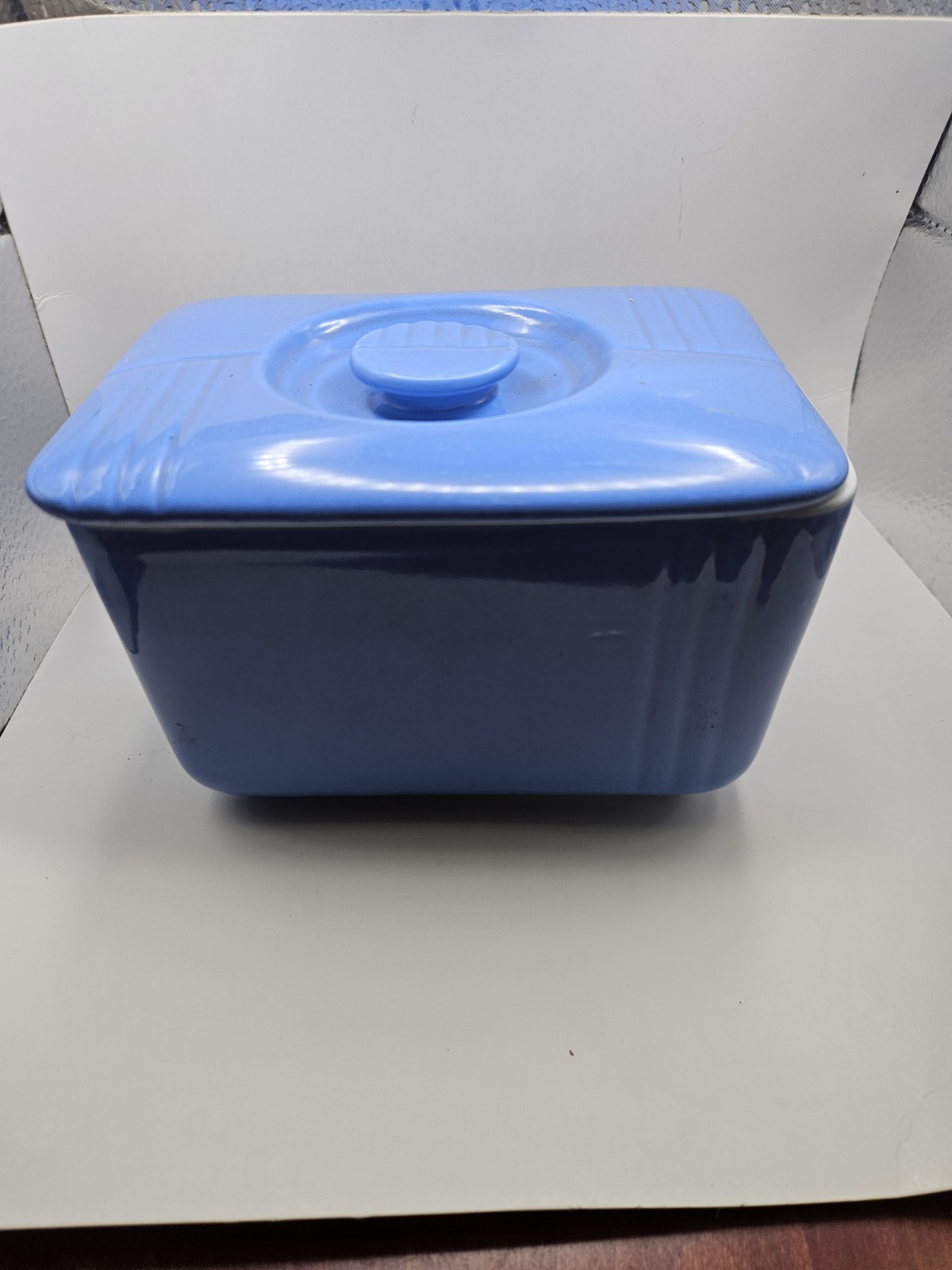 Vintage Westinghouse by The Hall China Co Blue Covered Refrigerator Dish