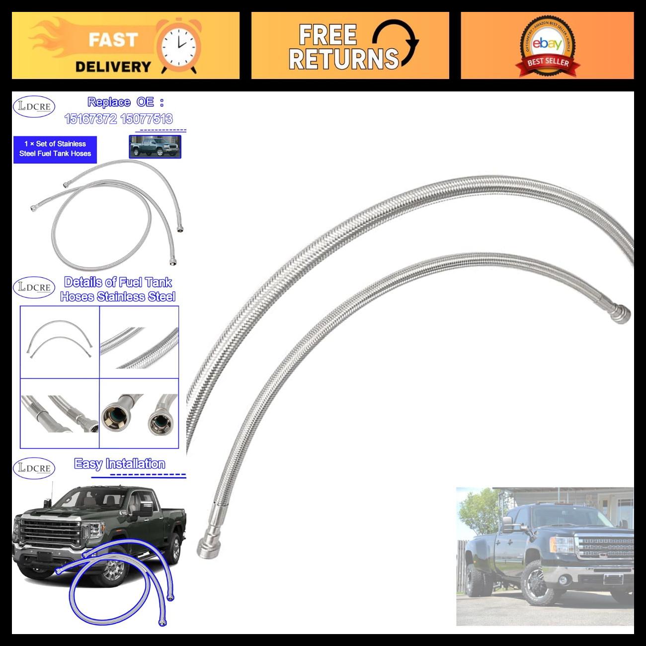 Stainless Steel Fuel Tank Hoses Replacement for 15167372 15077513 Fuel Line Stainless Steel Fuel Tank Hoses Replacement for 15167372 15077513 Fuel Line