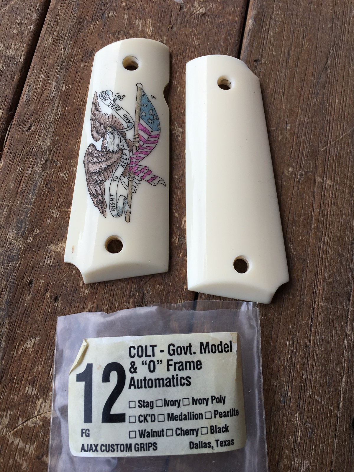 VINTAGE COLT 1911 GRIPS RIGHT TO KEEP AND BEAR ARMS